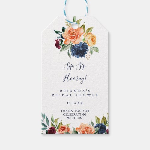 Elegant Floral Sip Sip Hooray Bridal Shower  Gift Tags
