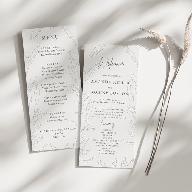 Elegant Floral Sketch Wedding Program (Creator Uploaded)