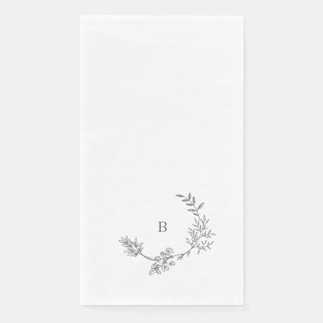 Elegant Floral Sketched Leafy Wedding Paper Guest Towels (Front)
