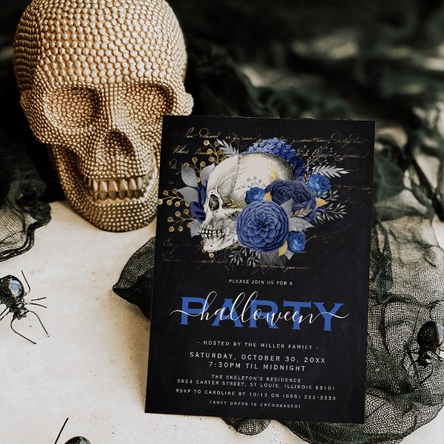 Elegant Floral Skull Adult Halloween Party Invitation (Creator Uploaded)