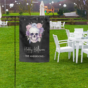 Elegant Floral & Skull Gothic Custom Halloween  Garden Flag