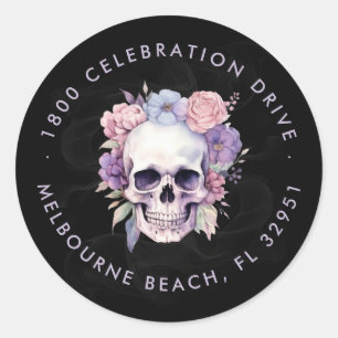 Elegant Floral & Skull Gothic Return Address  Classic Round Sticker
