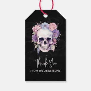 Elegant Floral Skull Gothic Thank You Custom Gift Tags