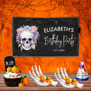 Elegant Floral & Skull Halloween Birthday Party Banner
