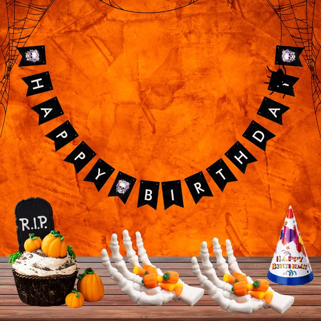 Elegant Floral & Skull Halloween Birthday Party  Bunting Flags (Creator Uploaded)
