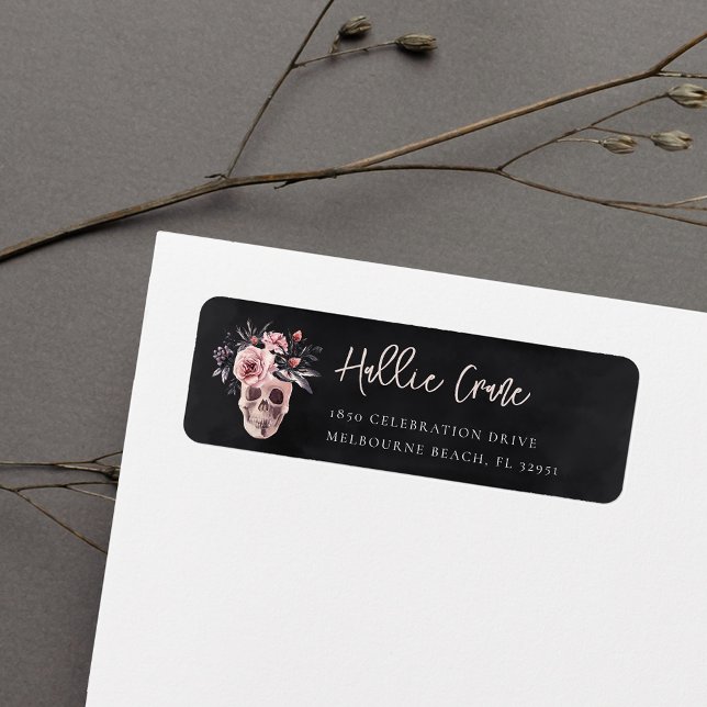 Elegant Floral Skull Halloween Return Address Label (Creator Uploaded)