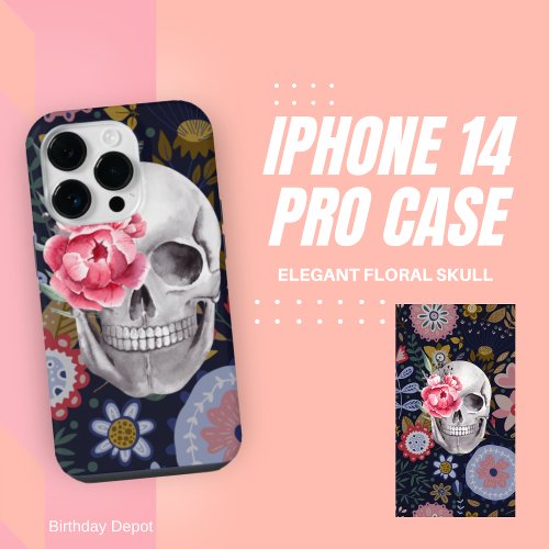 Elegant Floral Skull  iPhone 14 Pro Case