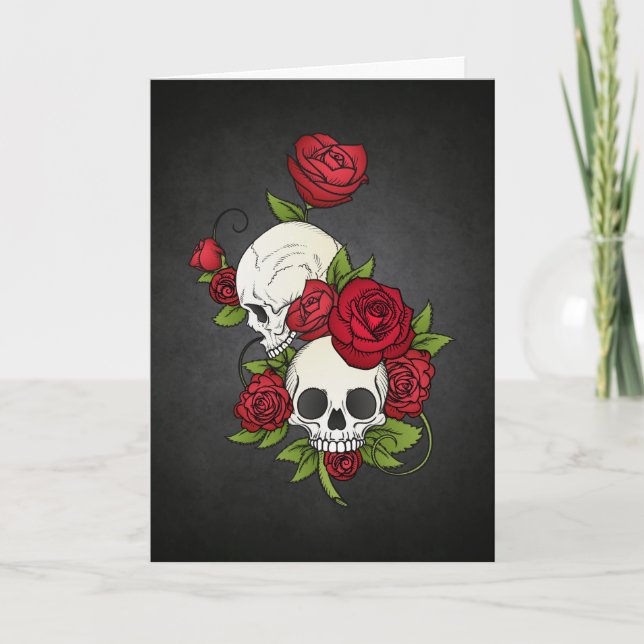 Elegant Floral Skulls Dia de los Muertos Card (Front)