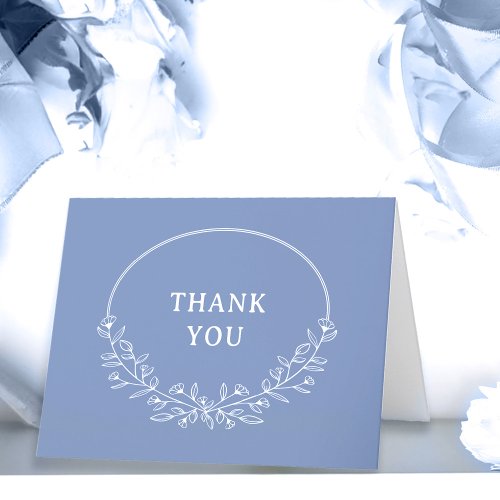 Elegant Floral Slate Blue Wedding Thank You Card