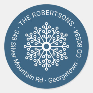 Elegant Floral Snowflake Winter Return Address Classic Round Sticker