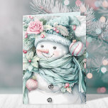 Elegant Floral Snowman Christmas Holiday Card<br><div class="desc">An elegant and unique Christmas snowman with pastel green and pink floral Holiday Card.  Personalize this with your own holiday greeting message and name on the inside. Perfect for sending out to your friends and family for the holidays.</div>