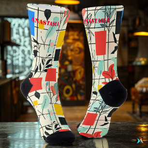 Elegant Floral Socks with Geometric Color Blocks