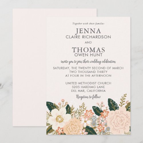 Elegant Floral Soft Pastel Wedding Invitation