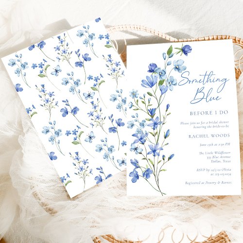 Elegant Floral Something Blue Bridal Shower Invitation