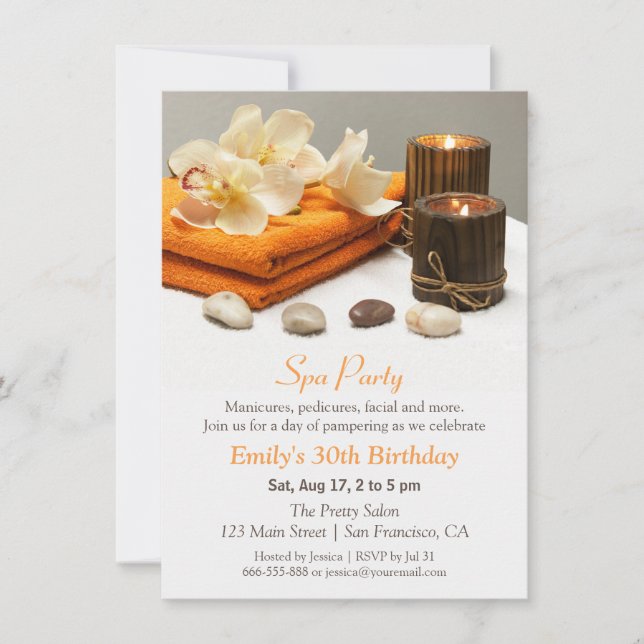 Elegant Floral Spa Birthday Party Invitations (Front)