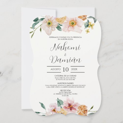 Elegant Floral Spanish Wedding Invitation