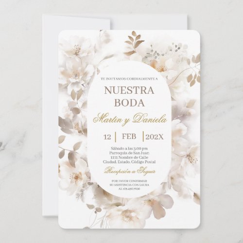 Elegant Floral Spanish Wedding Invitation