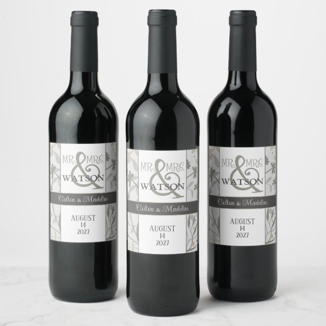 Elegant Floral Sprigs Inspirivity Modern Custom Wine Label (Bottles)