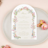 elegant dainty watercolor floral spring wedding menu