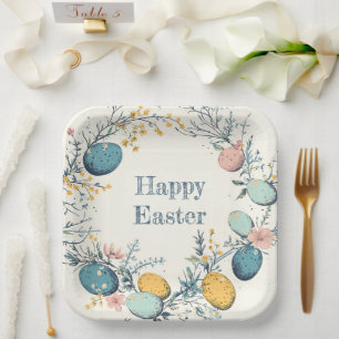 Elegant Floral Spring Easter Egg Hunt Paper Plates