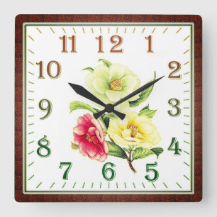 Elegant Floral Square Acrylic Wall Clock
