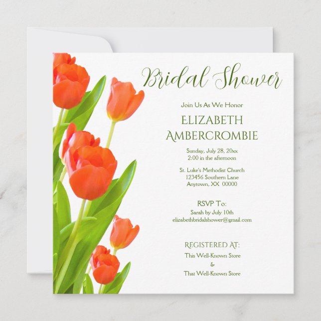 Elegant Floral Square Bridal Shower Invitation (Front)