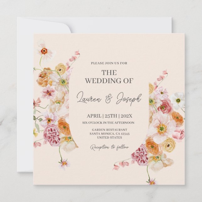 Elegant Floral Square Wedding invitation (Front)