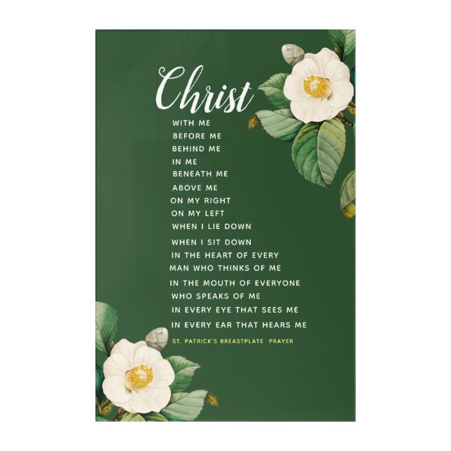 Elegant Floral St. Patrick's Breastplate Prayer Acrylic Print (Front)