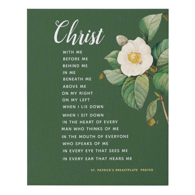 Elegant Floral St. Patrick's Breastplate Prayer Fa Faux Canvas Print (Front)