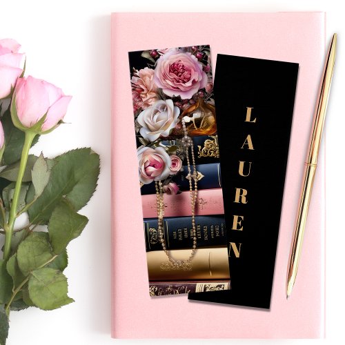 Elegant Floral Stack of Books Bookmark