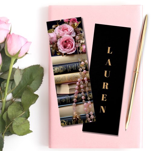 Elegant Floral Stack of Books Bookmark
