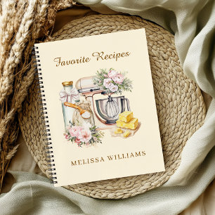 Elegant Floral Stand Mixer & Cooking Recipe Notebook