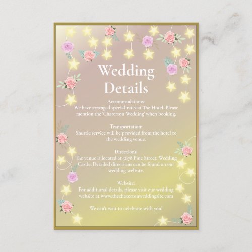 Elegant Floral Stars Fairytale Wedding Details Enclosure Card