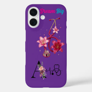Elegant Floral Stethoscope Purple phone case
