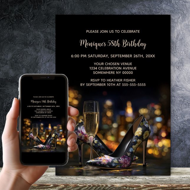 Elegant Floral Stiletto Shoes Birthday Party Invitation (Creator Uploaded)
