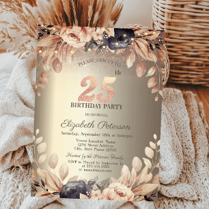 Elegant Floral,String Lights 25th Birthday Invitation