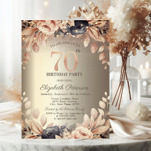 Elegant Floral,String Lights 70th Birthday  Invitation
