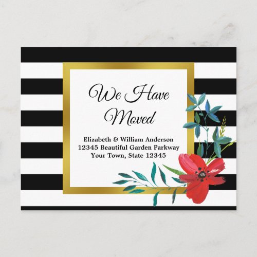 Elegant Floral  Striped Moving Announcement Postcard