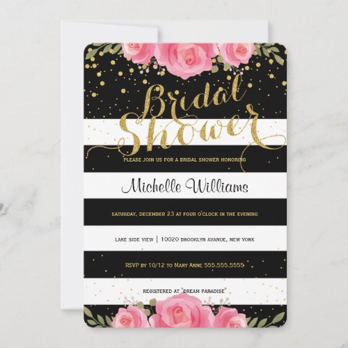 Elegant Floral stripes bridal shower invitation