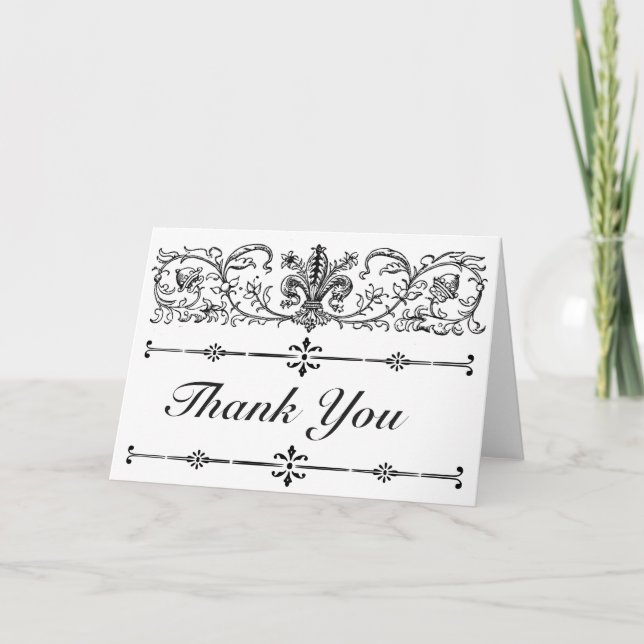 Elegant Floral Stylish Black White Fleur de Lis  Thank You Card (Front)