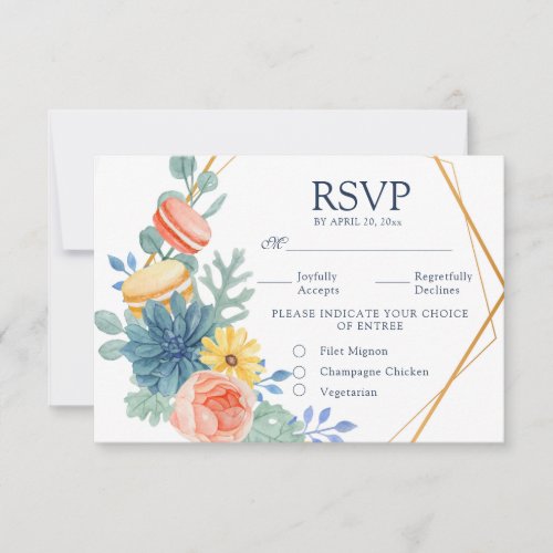 Elegant Floral Succulent Macaron Wedding Meal RSVP Card