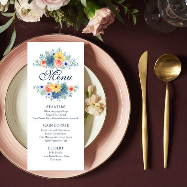 Elegant Floral Succulent Macaron Wedding Menu (Creator Uploaded)