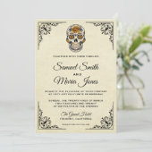 Elegant Floral Sugar Skull Wedding Invitation (Standing Front)