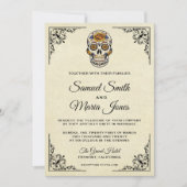 Elegant Floral Sugar Skull Wedding Invitation (Front)