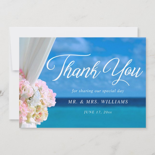 Elegant Floral Summer Beach Wedding Thank You Card (Front)