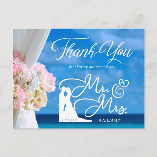 Elegant Floral Summer Beach Wedding Thank You Postcard