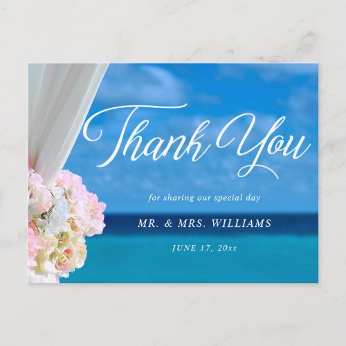 Elegant Floral Summer Beach Wedding Thank You Postcard