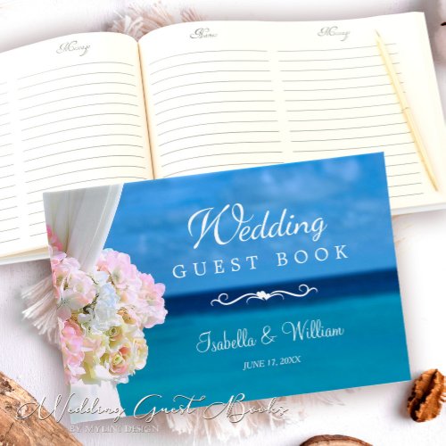 Elegant Floral Summer Blue Ocean Beach Wedding Guest Book