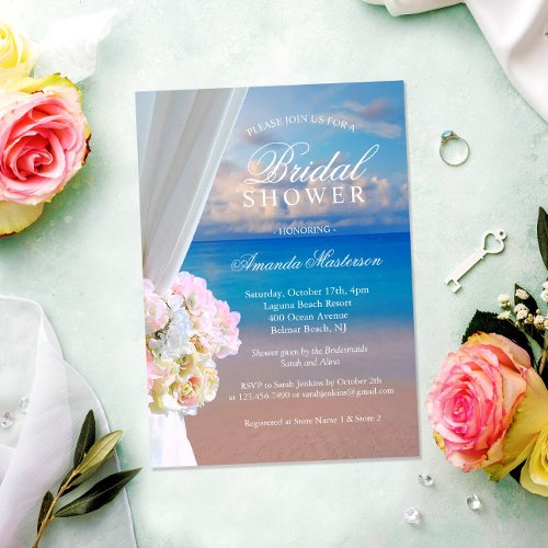 Elegant Floral Summer Ocean Beach Bridal Shower Invitation