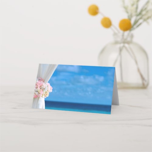 Elegant Floral Summer Ocean Beach Wedding Place Card